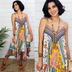 Gemma Floral Scarf Midi Dress- Multicolor